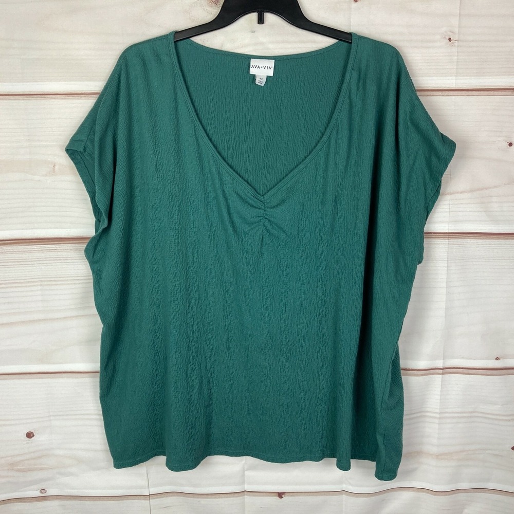Ava & Viv Top Womens 4X Green Textured Knit Dolman Sleeve V-Neck Blouse Solid